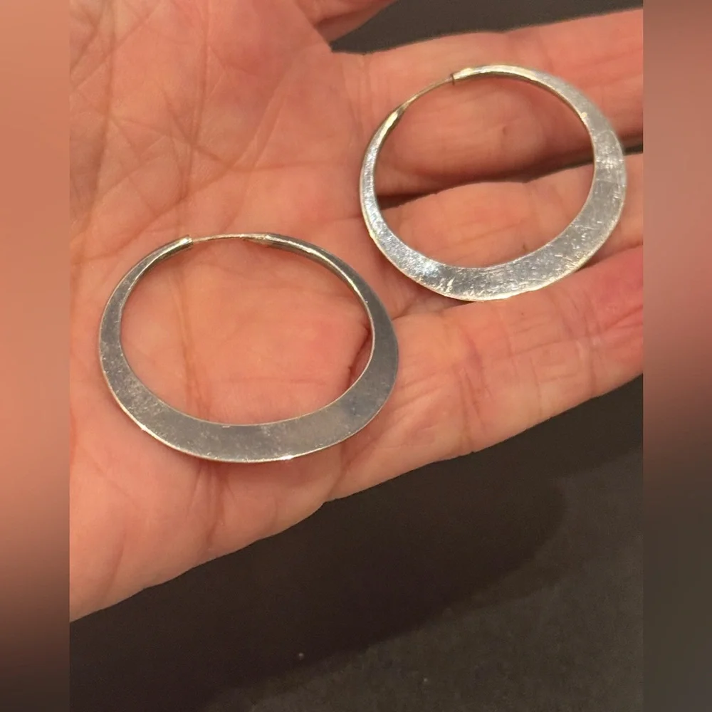 Hammered Silver Hoops! - Picture 1 of 7